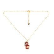 USC Trojans SC Interlock Cardinal and Gold Crystal Rhodium Pendant